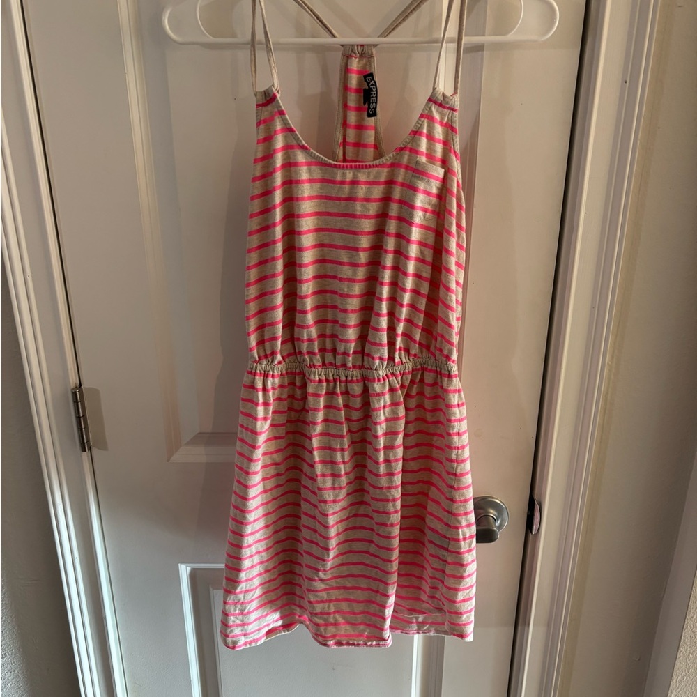Express Neon Pink and Tan Stripe Dress Size L